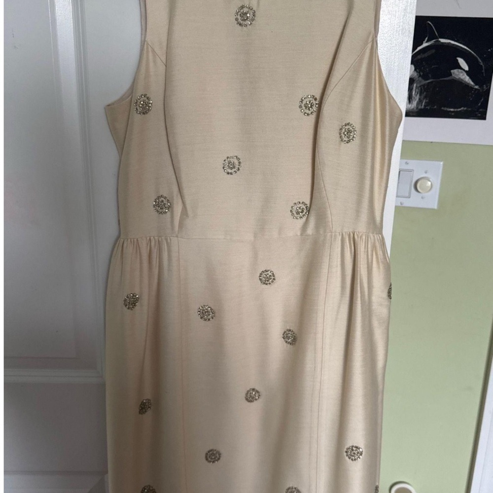 Boden Cream Embellished Pleated Midi Dress